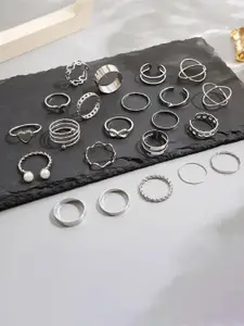 Jewels Galaxy Set Of 23 Silver-Plated Stone-Studded Stackable Finger Rings