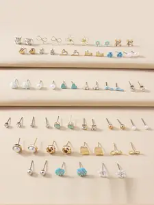 Jewels Galaxy Set Of 15 Gold-Plated Contemporary Studs Earrings