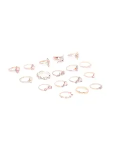 Jewels Galaxy Set Of 17 Rose Gold-Plated Stone-Studded Finger Rings