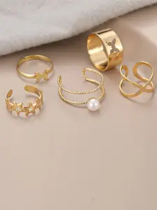 Jewels Galaxy Set Of 5 Gold-Plated Beaded Finger Rings