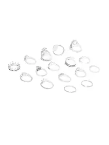 Jewels Galaxy Set Of 16 Silver-Plated Oxidized Finger Rings