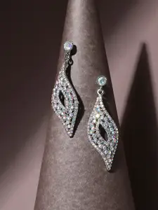 SOHI Silver-Plated Contemporary Drop Earrings