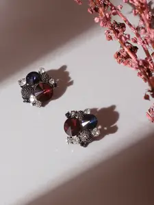 SOHI Silver-Plated Studs Earrings