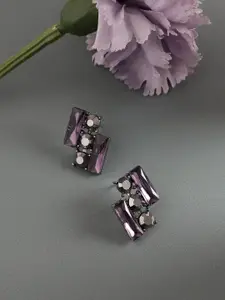 SOHI Silver Plated Stone Studded Contemporary Studs Earrings