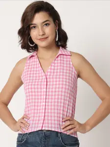 CHARMGAL Checked Sleeveless Cotton Shirt Style Top