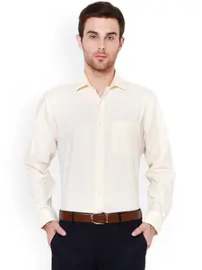 Van Heusen Men Cream-Coloured Regular Fit Self Design Formal Shirt