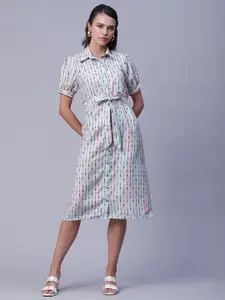 Moomaya Geometric Printed Shirt Midi Dress