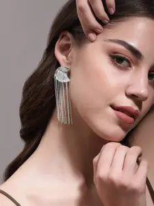 Rubans Voguish Rhodium-Plated Multi-Layer Tassel Earrings with Delicate Ball Chain Beading