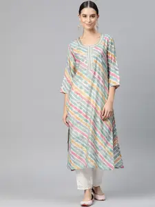 Readiprint Women Leheriya Printed Thread Work Kurta