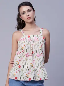 Moomaya Floral Printed Sleeveless Cotton A-Line Top