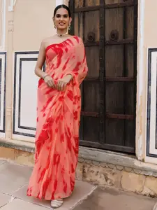 Geroo Jaipur Tie and Dye Poly Chiffon Bandhani Saree