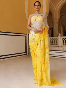 Geroo Jaipur Floral Printed Poly Chiffon Saree