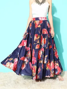 Varanga Floral Printed Tiered Maxi Skirt