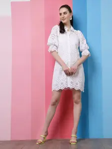 Athena White Shiffli Cotton A-Line Dress