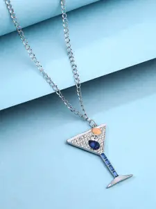 VIRAASI Silver-Plated Wine Glass Pendant with Chain Necklace