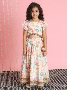 Readiprint Fashions Girls Tie and Dye Flutter Sleeves Ready to Wear Lehenga & Blouse