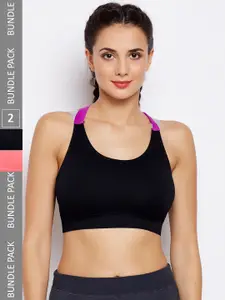 Lebami Pack Of 2 Full Coverage Lightly Padded Dry Fit Workout Bra With All Day Comfort