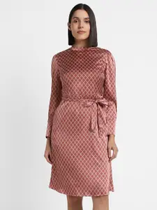 Allen Solly Woman Geometric Printed Belted A-Line Dress
