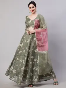 AKS Floral Printed Ready to Wear Lehenga & Blouse With Dupatta