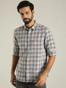 Indian Terrain India Slim Tartan Checked Cotton Linen Casual Shirt