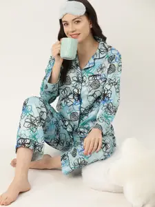 ETC Women Abstract Printed Satin Night suit