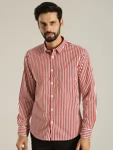 Indian Terrain Slim Fit Striped Pure Cotton Casual Shirt