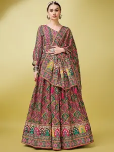 PURVAJA Ethnic Motifs Printed Silk Semi-Stitched Lehenga & Unstitched Blouse With Dupatta