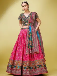 PURVAJA Ethnic Motifs Printed Silk Semi-Stitched Lehenga & Unstitched Blouse With Dupatta