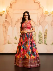 PURVAJA Printed Semi-Stitched Lehenga & Unstitched Blouse With Dupatta