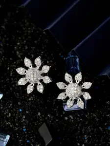 ATIBELLE Silver-Plated Cubic Zirconia Contemporary Studs Earrings