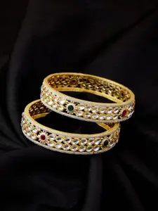 ATIBELLE Set Of 2 Gold Plated Kundan Stone Studded Bangles