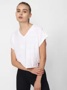 Reebok Perforated Self Design V-Neck Pure Cotton T-Shirt