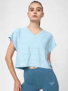 Reebok Blupea Perforated Self Design V-Neck T-Shirt