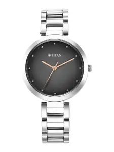 Titan Women Embellished Dial Stainless Steel Bracelet Style Straps Analogue Watch 2480SM13