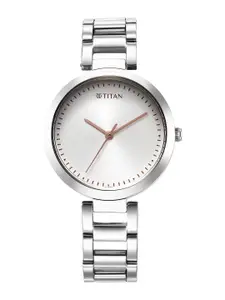 Titan Women Embellished Dial Stainless Steel Bracelet Style Straps Analogue Watch 2480SM12