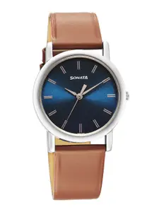 Sonata Classique Collection Men Leather Straps Analogue Watch 7987SL03W