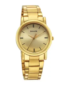 Sonata Men Classique Brass Dial & Stainless Steel Straps Analogue Watch 7987YM13W