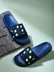 Greentech Men Textured Rubber Sliders With Velcro Closure