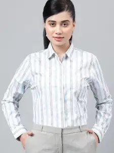 Hancock Pure Cotton Striped Floral Printed Formal Shirt