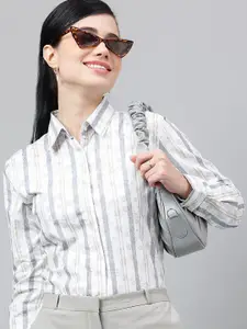 Hancock Floral Striped Printed Cotton Smart Opaque Formal Shirt