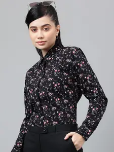 Hancock Smart Regular Fit Floral Printed Long Sleeves Cotton Satin Formal Shirt