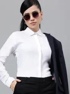 Hancock Self Design Vertical Stripes Spread Collar Smart Regular Fit Formal Shirt