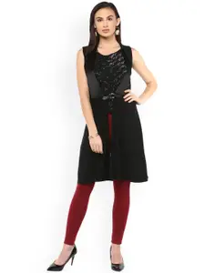 Kazo Black Solid Tie-Up Shrug