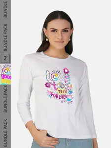 CHOZI Pack Of 2 Printed Round Neck Cotton Regular T-shirts
