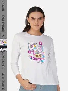 CHOZI Pack 2 Typography Printed Round Neck Cotton T-shirt