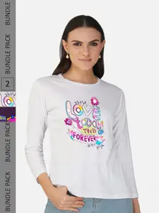 CHOZI Pack Of 2 Printed Round Neck Cotton Casual T-shirt