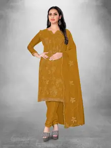 APNISHA Ethnic Motifs Embroidered Organza Silk Unstitched Dress Material