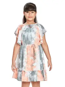 Peppermint Abstract Printed Flutter Sleeve Fit & Flare Dress