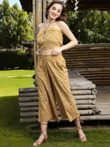 Sera Yellow Printed Halter Neck Top With Palazzo