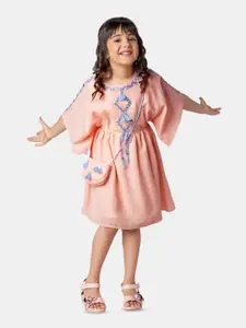 Peppermint Girls Embroidered Flared Sleeves Satin A-Line Dress